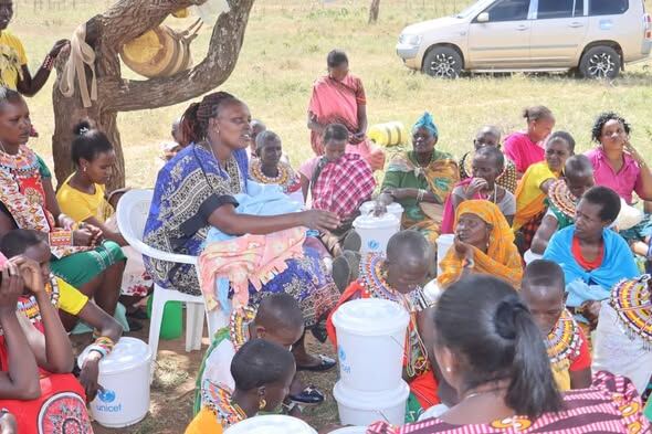 Women's groups receiving farm tools and seedlings in Leir Baawa, October 2024