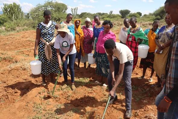 Women's groups receiving farm tools and seedlings in Leir Baawa, October 2024